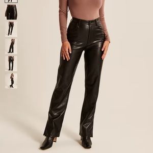 Black Split-Hem Vegan Leather Straight Pant Abercrombie & Fitch